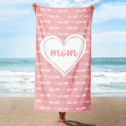 Personalized Nana & Grandkids Name Beach Towel - Custom Gift for Grandma Mom