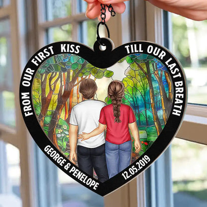 Heart Back Couple From Our First Kiss - Personalized Window Hanging Suncatcher Ornament