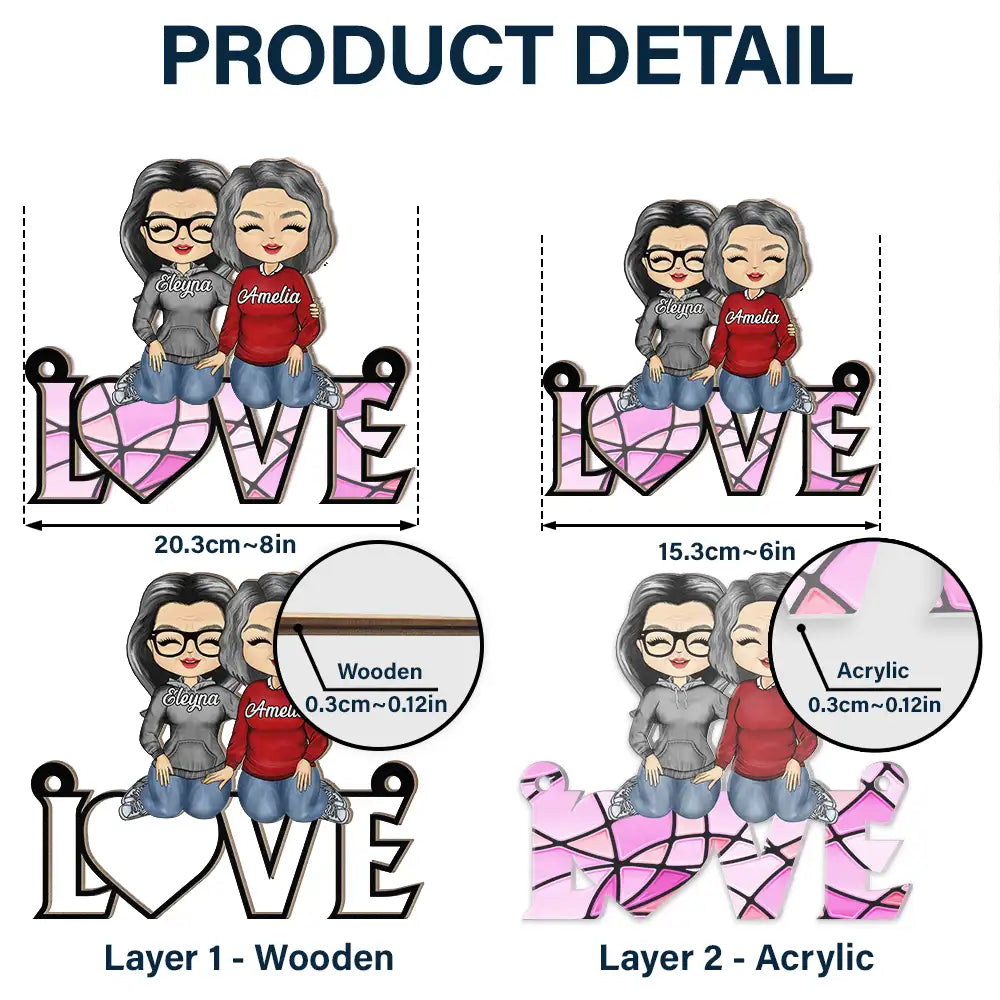 Chibi Couple Love Word Ornament - Personalized Window Hanging Suncatcher Ornament