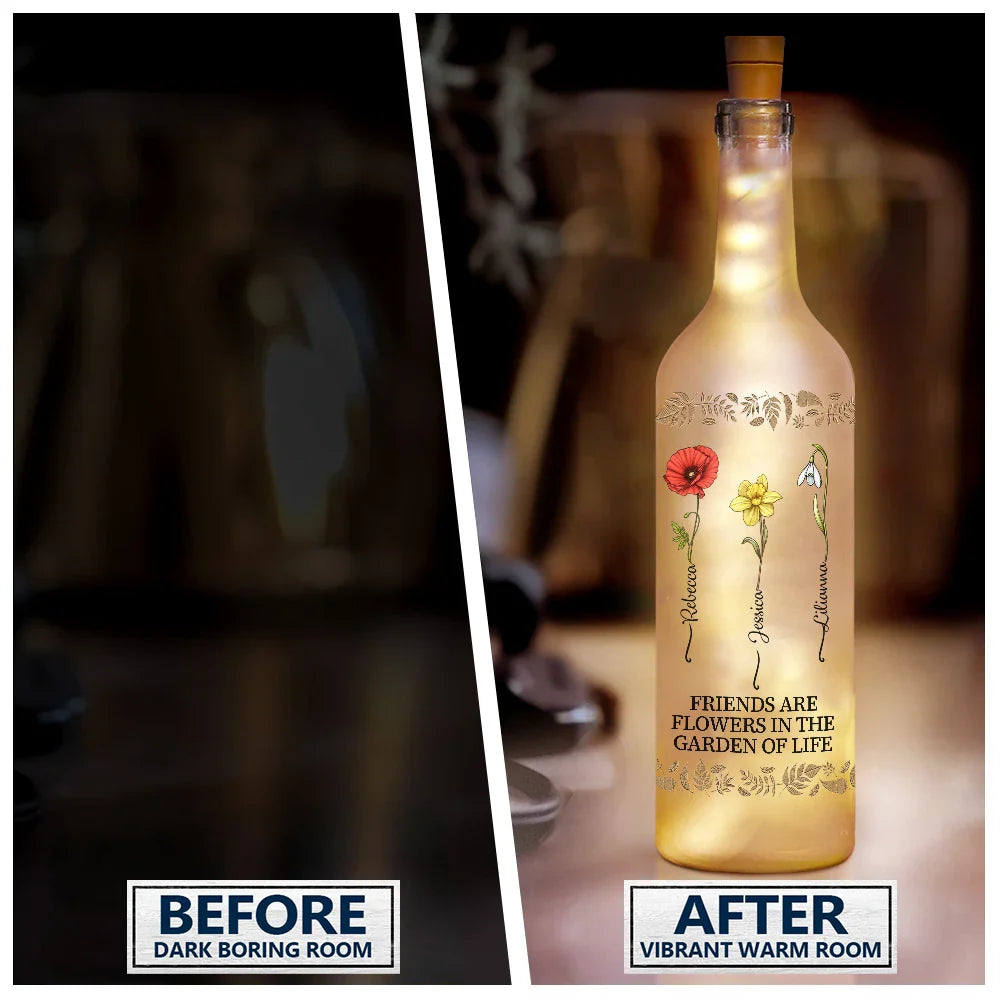 Gift For Bestie - Birth Flower Grow An Old Friend Bestie - Personalized Bottle Light