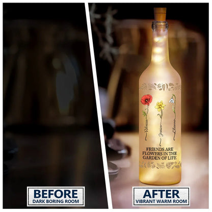 Gift For Bestie - Birth Flower Grow An Old Friend Bestie - Personalized Bottle Light