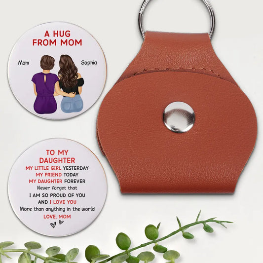 Gift For Daughter,Daughters,Gift For Son,Mom,Sons,Gift For Women,Gift For Men,Top Market - A Hug From Mom - Personalized Leather Pocket Hug