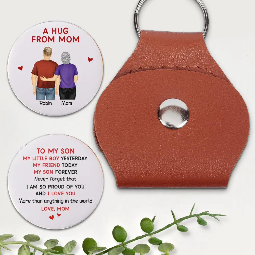 Gift For Daughter,Mom - Daughters (Adult),Mom - Daughters (Young),Gift For Son,Mom - Sons,Gift For Women,Gift For Men,Top Market - A Hug From Mom My Daughter Son Forever - Personalized Leather Pocket Hug