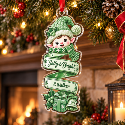 Jolly & Bright Personalized Christmas Elf Ornament - Custom Acrylic Holiday Keepsake Gift for Family & Kids