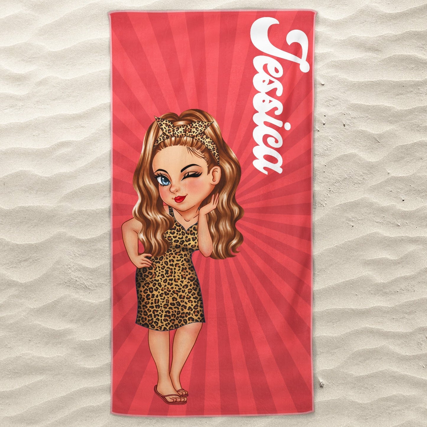 Cartoon Woman Traveling Beach Poolside Swimming Picnic - Personalized Beach Towel