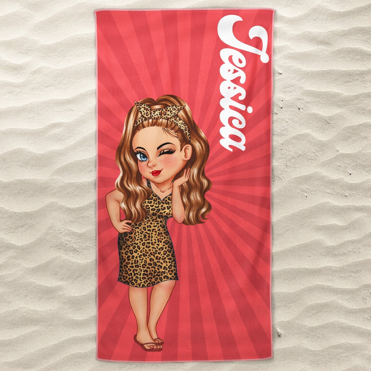 Cartoon Woman Traveling Beach Poolside Swimming Picnic - Personalized Beach Towel