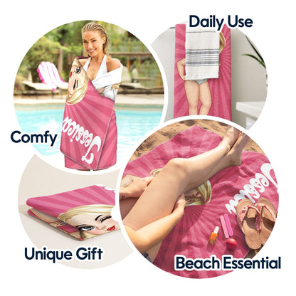 Cartoon Woman Traveling Beach Poolside Swimming Picnic - Personalized Beach Towel