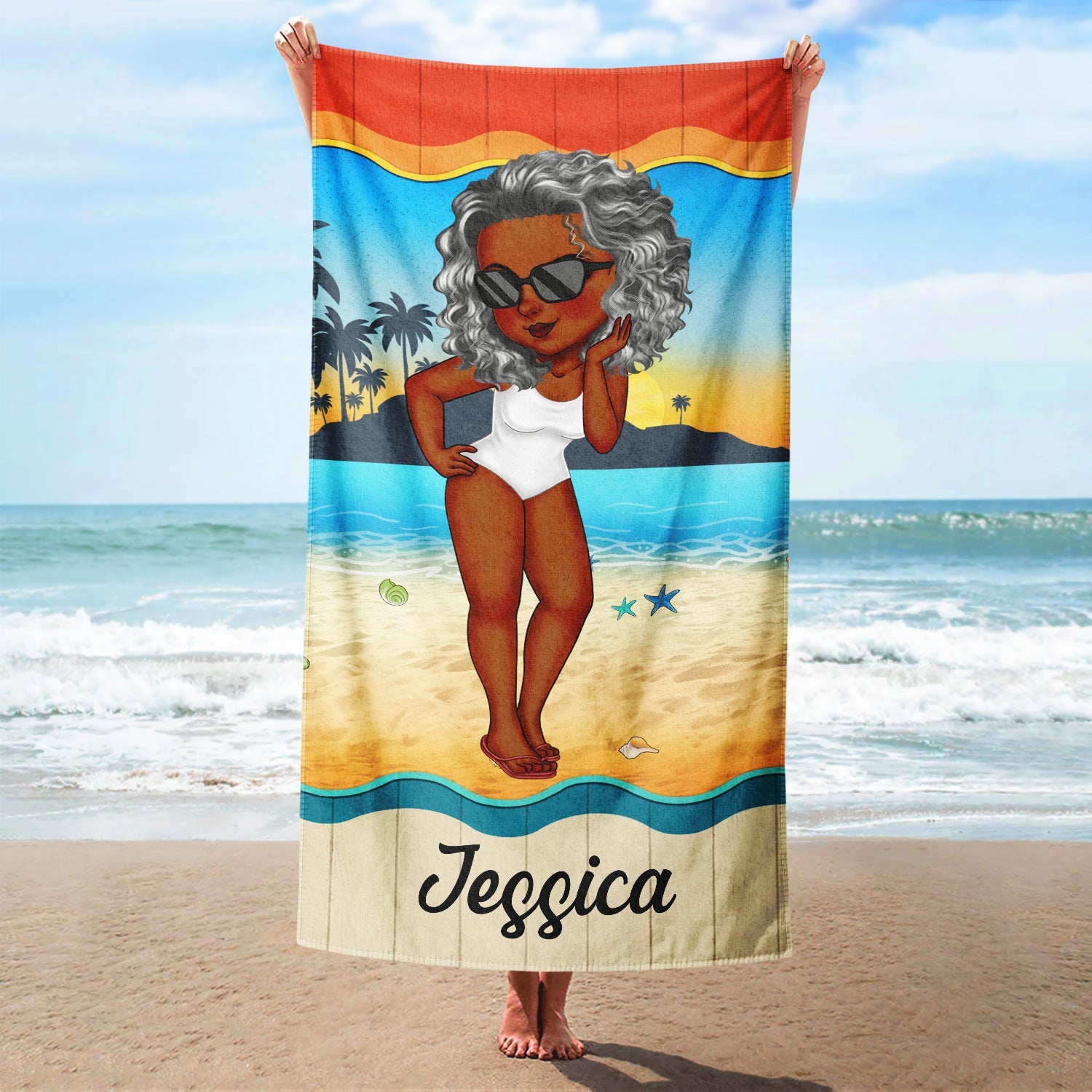 Custom Cartoon Women Beach Towel - Personalized Summer Gift For Her & Besties