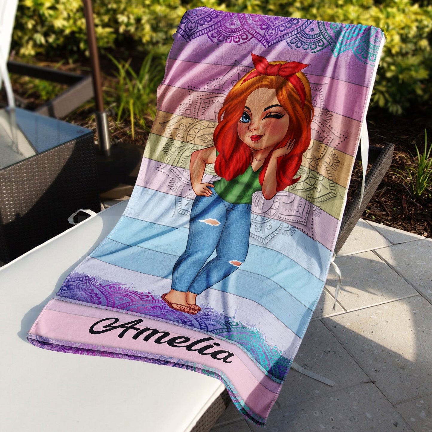Custom Cartoon Women Beach Towel - Personalized Summer Gift For Her & Besties
