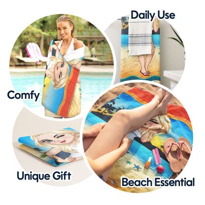 Custom Cartoon Women Beach Towel - Personalized Summer Gift For Her & Besties