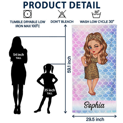 Custom Cartoon Women Beach Towel - Personalized Summer Gift For Her & Besties
