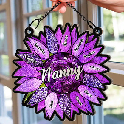 Nana Auntie Mom Family Sunflower - Personalized Window Hanging Suncatcher Ornament