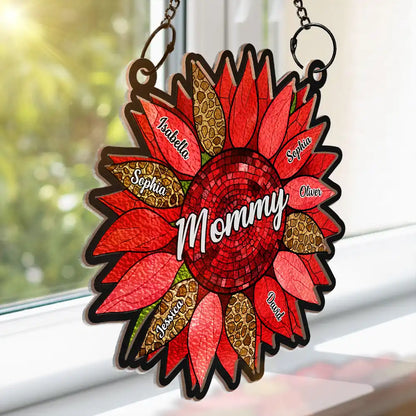 Nana Auntie Mom Family Sunflower - Personalized Window Hanging Suncatcher Ornament