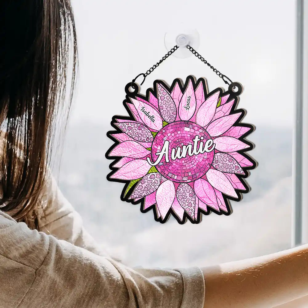 Nana Auntie Mom Family Sunflower - Personalized Window Hanging Suncatcher Ornament