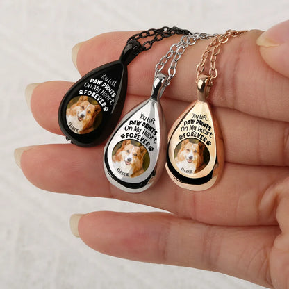 Personalized Photo Pet Memorial For Loved One Keepsake Necklace - 'Paw Prints On My Heart'