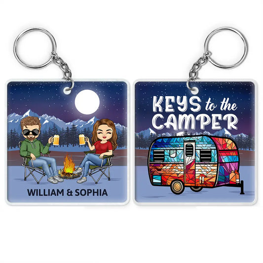 Personalized Camping Couple Keychain - 'Keys to the Camper' Keepsake Gift
