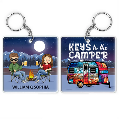 Personalized Camping Couple Keychain - 'Keys to the Camper' Keepsake Gift