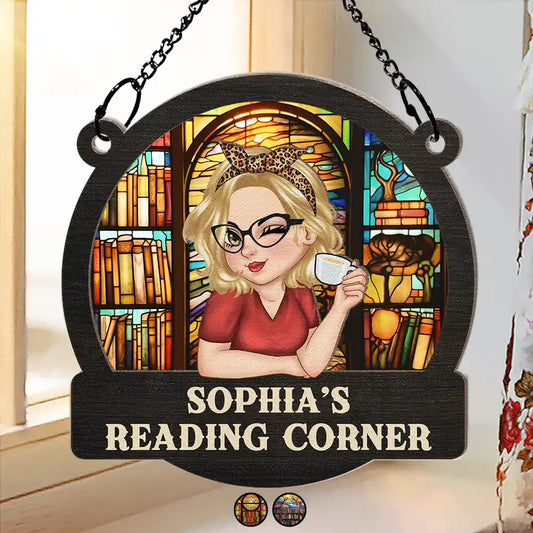 Personalized Reading Corner Suncatcher Ornament - Custom Book Lover Gift