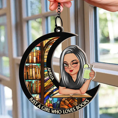 Personalized 'Just A Girl Who Loves Books' Suncatcher Ornament Gift