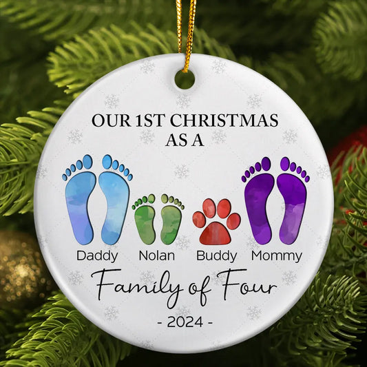 Personalized 'Our 1st Christmas As A Family Of Four' Footprint Ornament