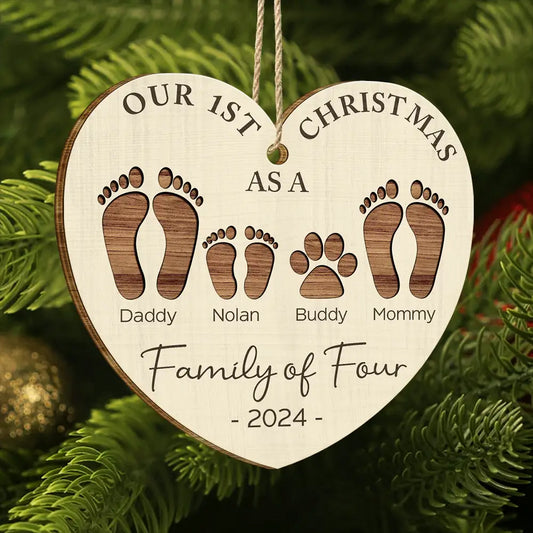 Personalized 'Our 1st Christmas As A Family Of Four' Wood Ornament