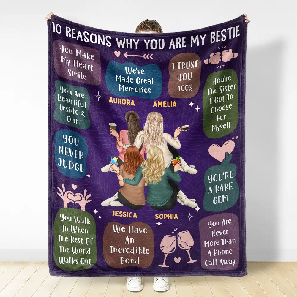 Gifts For Colleagues, Gift For Bestie - 10 Reasons Why You Are My Bestie Backside - Personalized Fleece Blanket, Sherpa Blanket