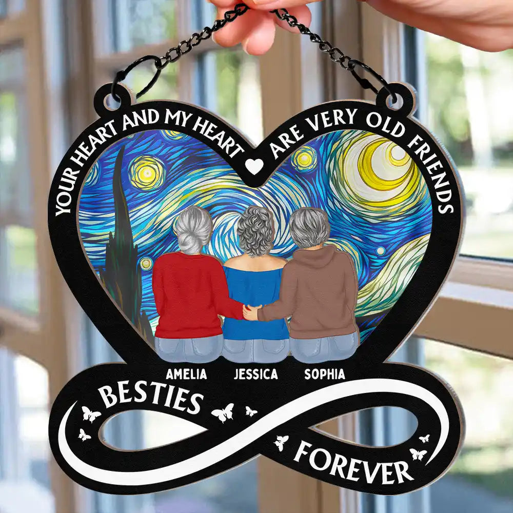 Gift For Bestie, Gift For Sisters, Gifts For Colleagues - Your Heart And My Heart Are Very Old Friends Friendship - Personalized Window Hanging Suncatcher Ornament