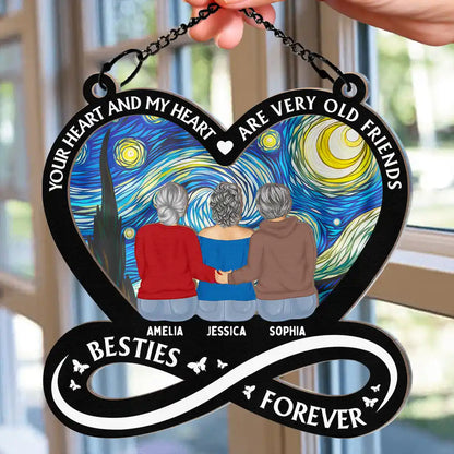 Gift For Bestie, Gift For Sisters, Gifts For Colleagues - Your Heart And My Heart Are Very Old Friends Friendship - Personalized Window Hanging Suncatcher Ornament