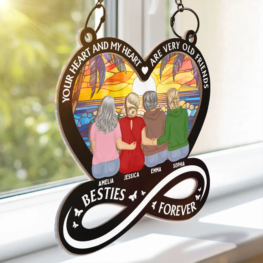 Gift For Bestie, Gift For Sisters, Gifts For Colleagues - Your Heart And My Heart Are Very Old Friends Friendship - Personalized Window Hanging Suncatcher Ornament