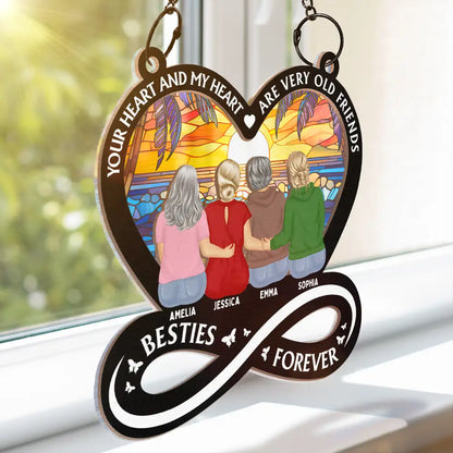 Gift For Bestie, Gift For Sisters, Gifts For Colleagues - Your Heart And My Heart Are Very Old Friends Friendship - Personalized Window Hanging Suncatcher Ornament