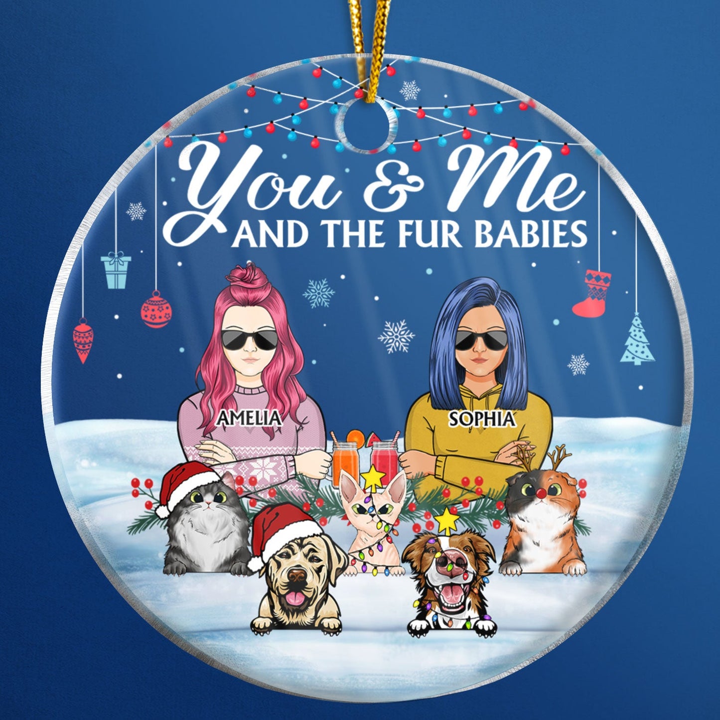 You & Me And The Fur Babies Dog Cat - Christmas Gift For Dog Lovers & Cat Lovers - Personalized Custom Circle Acrylic Ornament