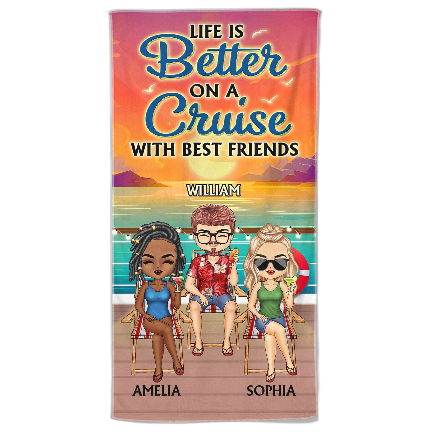 Custom "Life is Better on a Cruise" Beach Towel for Best Friends - Personalized Travel Gift