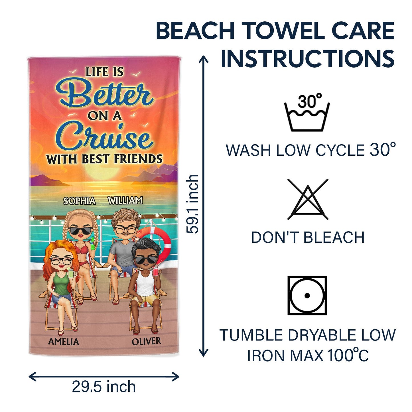 Custom "Life is Better on a Cruise" Beach Towel for Best Friends - Personalized Travel Gift