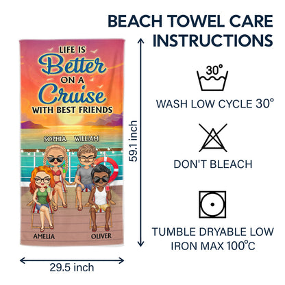 Custom "Life is Better on a Cruise" Beach Towel for Best Friends - Personalized Travel Gift