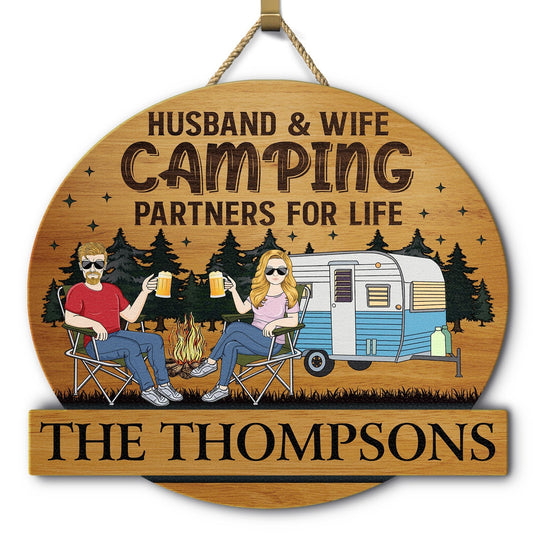 Personalized Camping Partners For Life Wood Sign for Husband