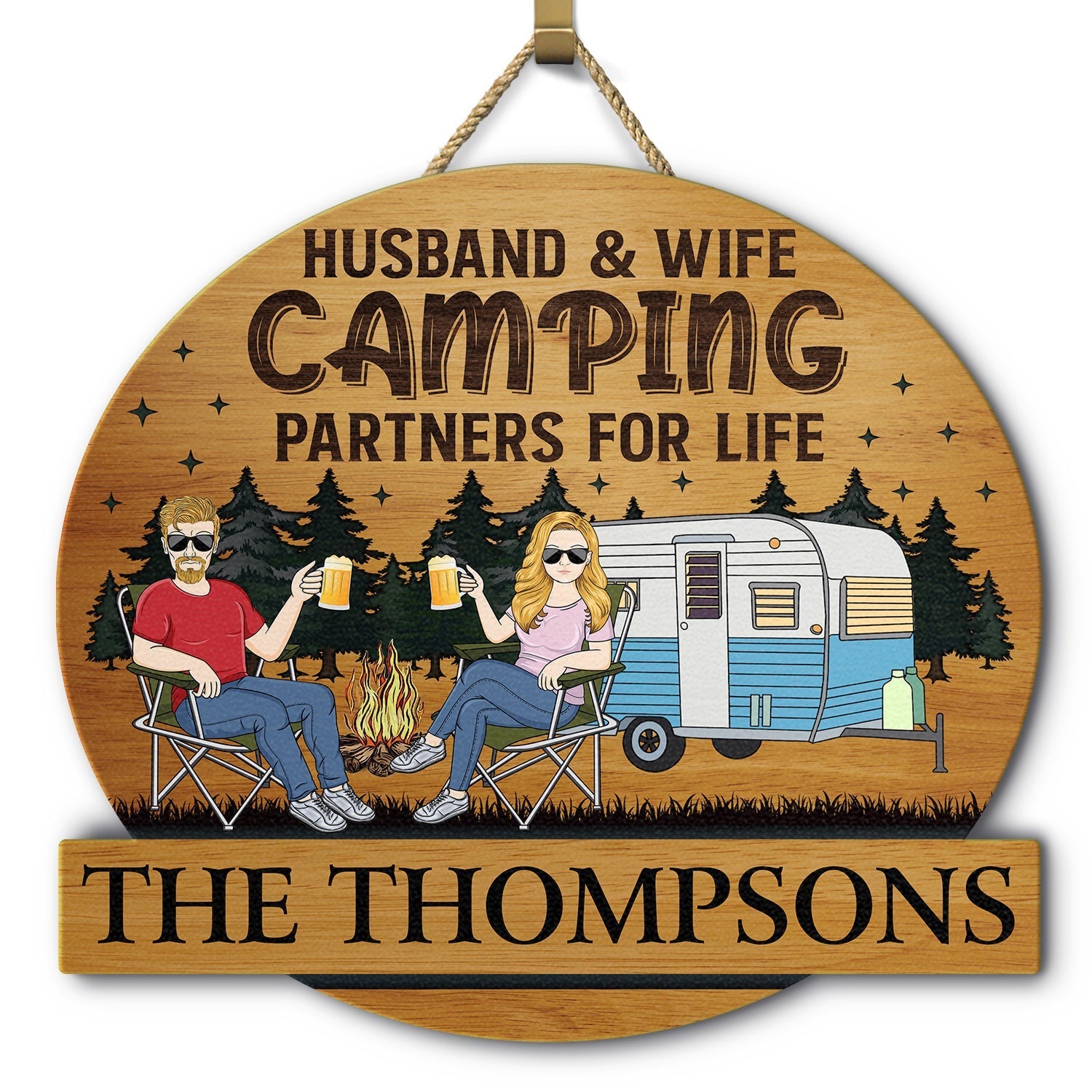 Personalized Camping Partners For Life Wood Sign for Husband