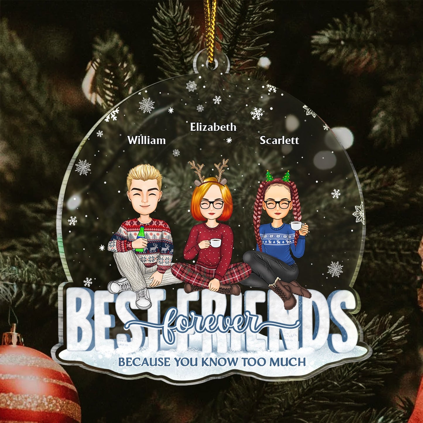 Christmas Besties Forever Cuz You Know Too Much - Gift For Besties - Personalized Custom Shaped Acrylic Ornament