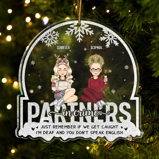 Christmas Bestie Partners In Crime Glitter - Gift For Bestie - Personalized Custom Shaped Acrylic Ornament