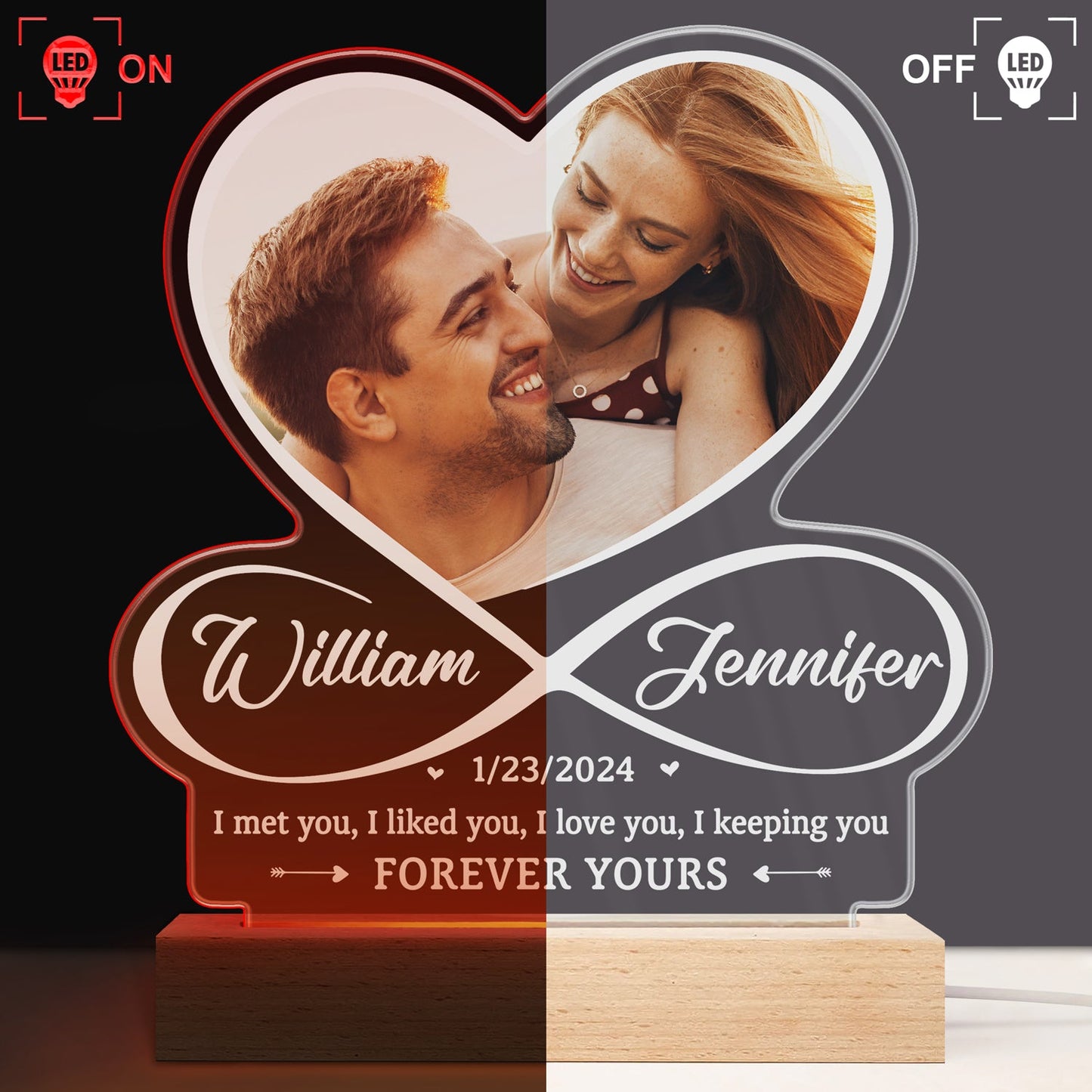 Custom Photo I Love You - Loving Gift For Couples - Personalized 3D Led Light Wooden Base