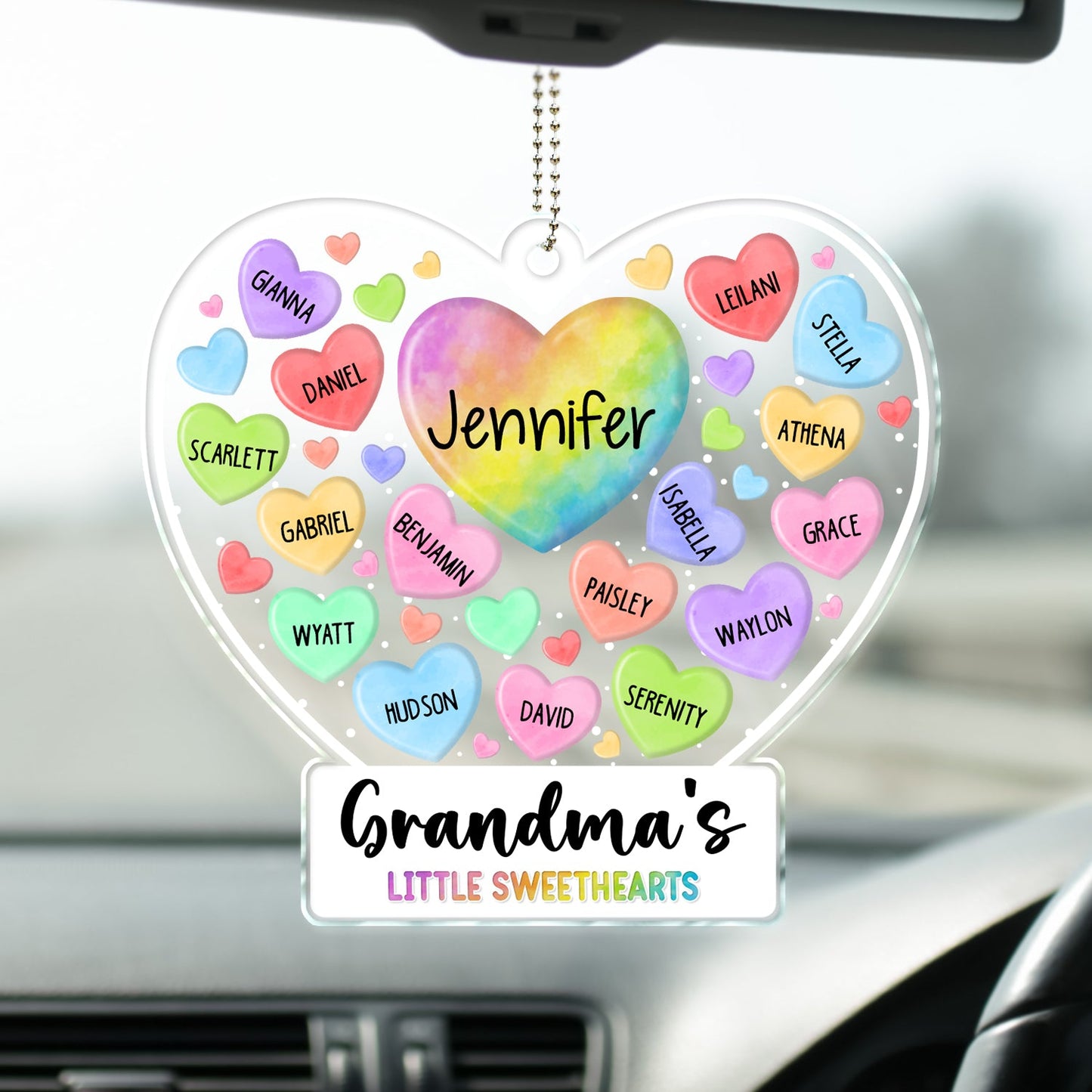 Personalized "Grandma's Little Sweethearts" Car Hanger with Grandkids' Names