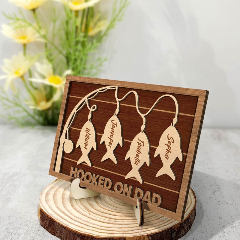 Hooked On Dad & Grandpa - Personalized 2-Layered Wooden Plaque