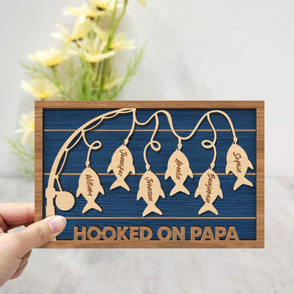 Hooked On Dad & Grandpa - Personalized 2-Layered Wooden Plaque