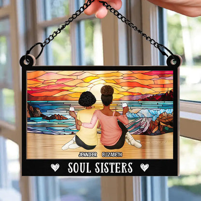 Besties Sisters Forever Landscape - Personalized Window Hanging Suncatcher Ornament