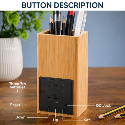 Custom Photo Family Portrait Best Grandpa Dad Ever - Personalized Pen Holder With Clock