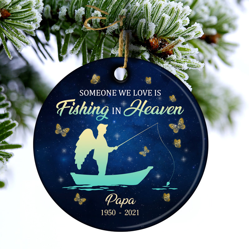 Fishing In Heaven - Memorial Gift - Personalized Custom Circle Ceramic Ornament