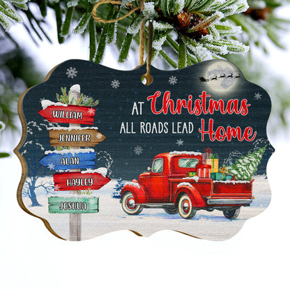 At Christmas All Roads Lead Home Personalized Wooden Ornament - Holiday Keepsake for Family
