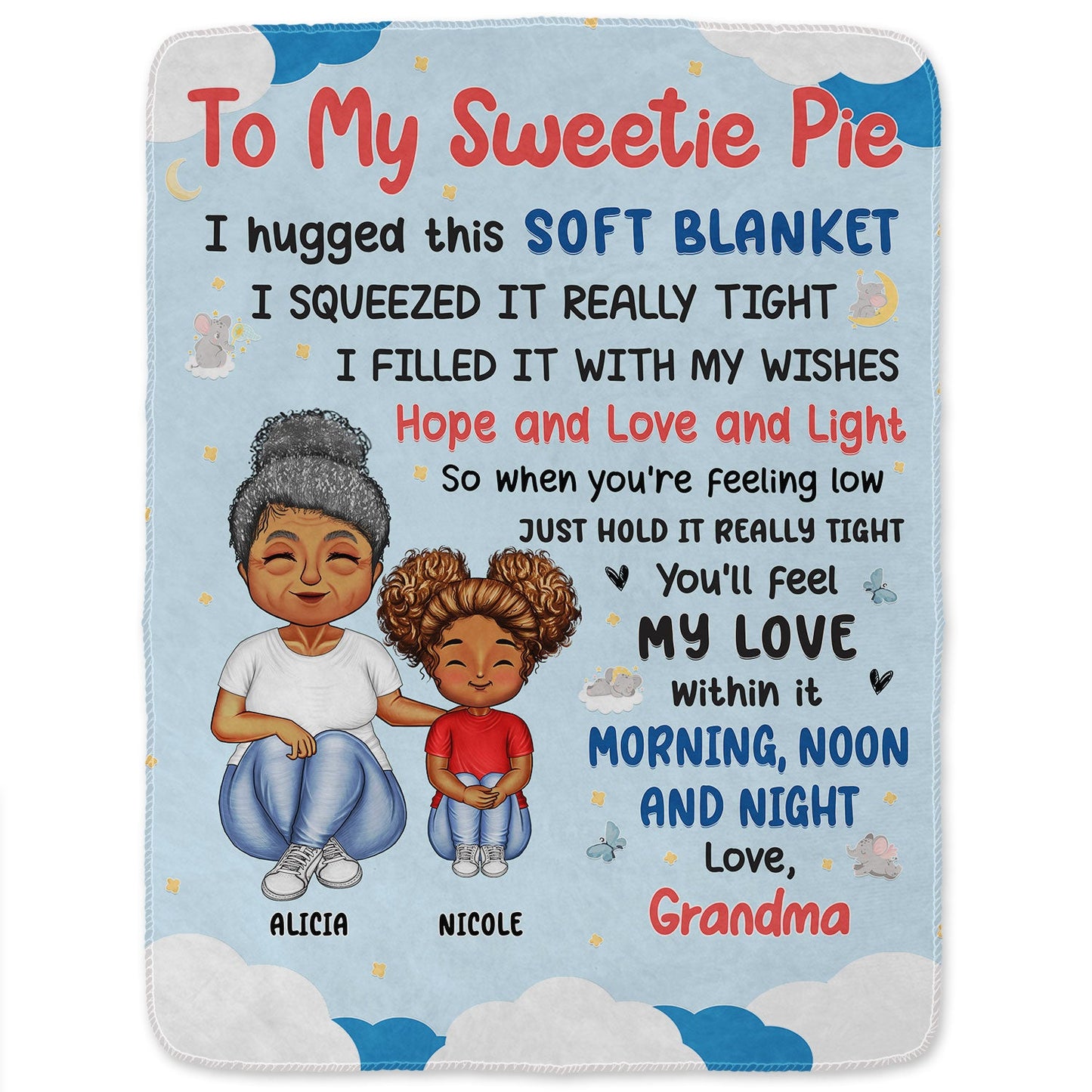 Grandma Mother Hugged This Soft Blanket - Gift For Granddaughter, Grandson, Kids - Personalized Fleece Blanket