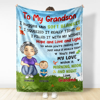 Grandma Mother Hugged This Soft Blanket - Gift For Granddaughter, Grandson, Kids - Personalized Fleece Blanket