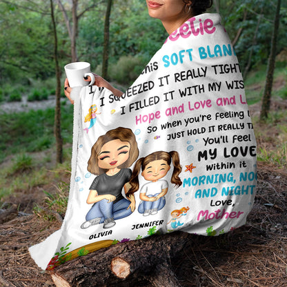 Grandma Mother Hugged This Soft Blanket - Gift For Granddaughter, Grandson, Kids - Personalized Fleece Blanket