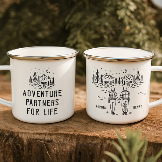 “Adventure Partners For Life” Camping Gift for Couple - Personalized Enamel Mug